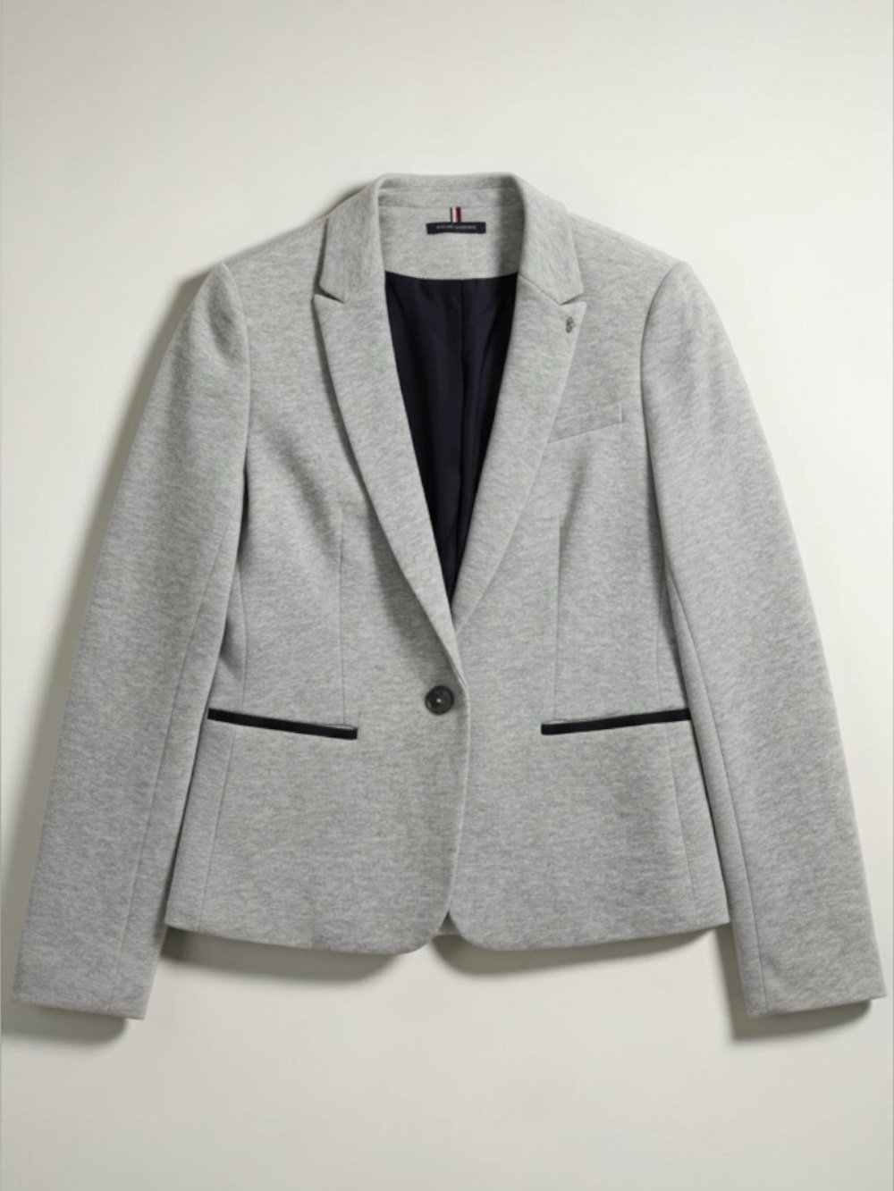 Tommy Hilfiger Gray Knit Blazer Navy Trim Women’s Size 6 Preppy